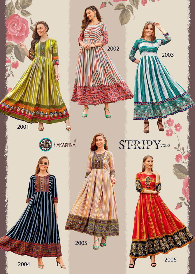 Aradhna Fashion Stripy 2 Cotton Wholesale Anarkali Kurti Collection